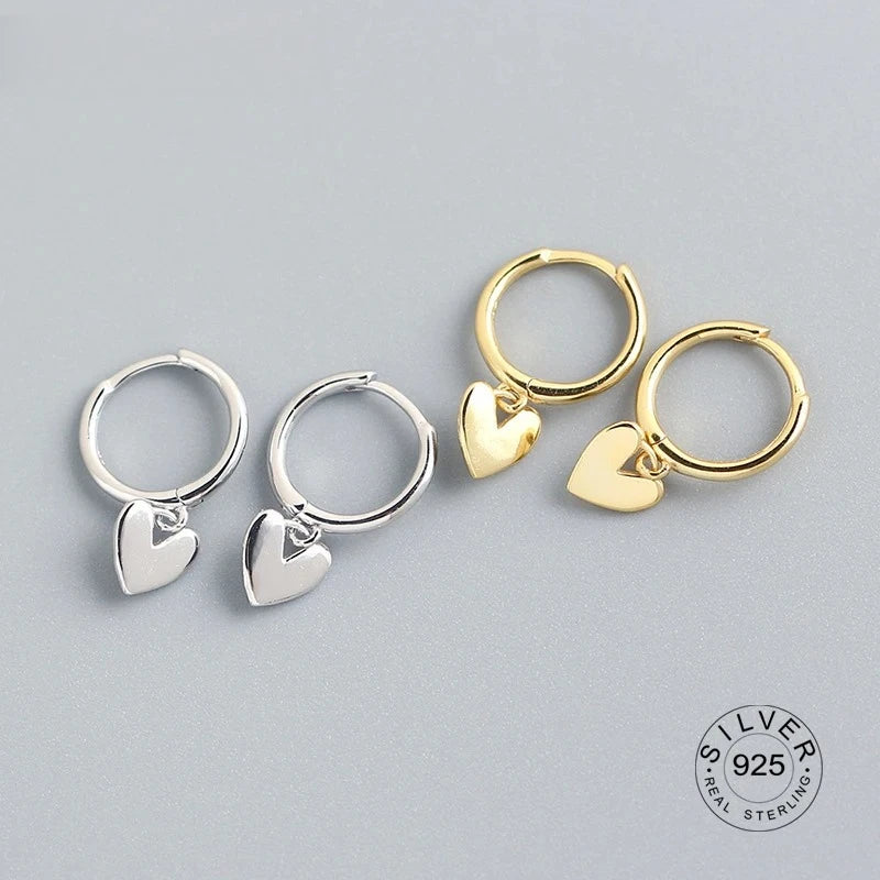 2 Pairs 925 Sterling Silver Heart Tassel Earrings Gold Plated Simple Fine Jewelry Anti-allergy