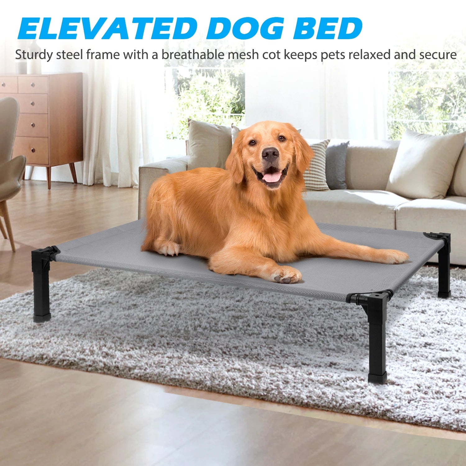 Elevated Dog Bed, Cooling Raised Pet Cot with Chew Proof Washable Breathable Mesh