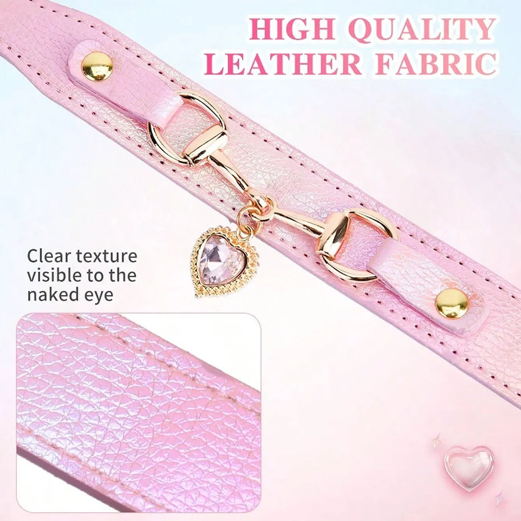 PU Leather Delicate Pet Dog Collar, High-Quality Leather Fabric and Alloy Fittings. Beautiful Gemstone Decoration