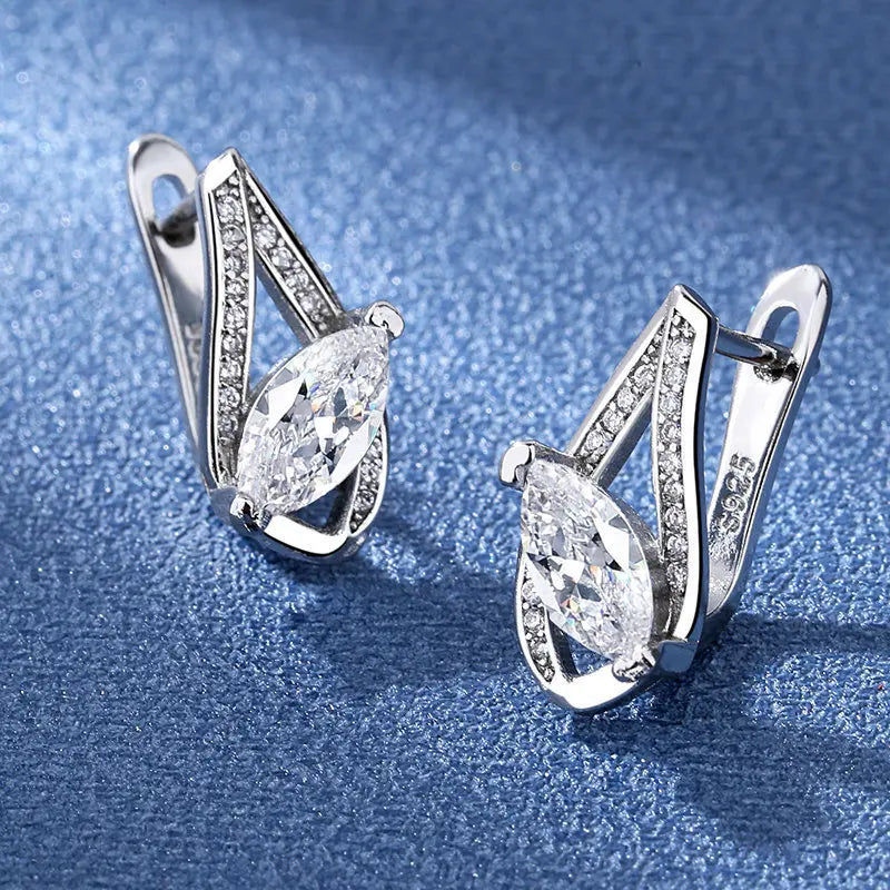 Luxury 925 Sterling Silver Earrings  High Quality White Zircon Earrings