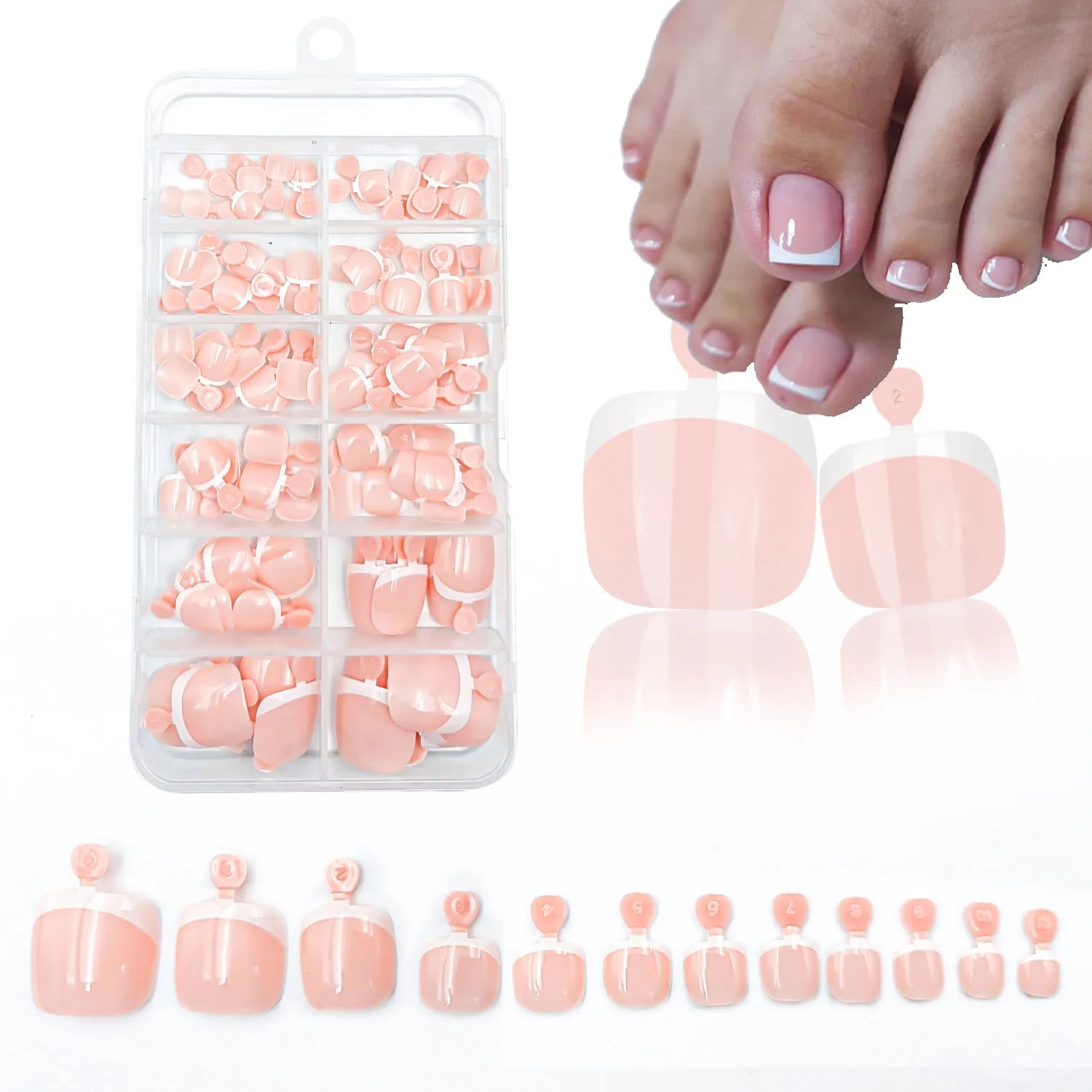 120Pcs Glossy Nude Pink French Press-On-Toenail Set 1*Box Short French Square  Fake Toe Nails Solid