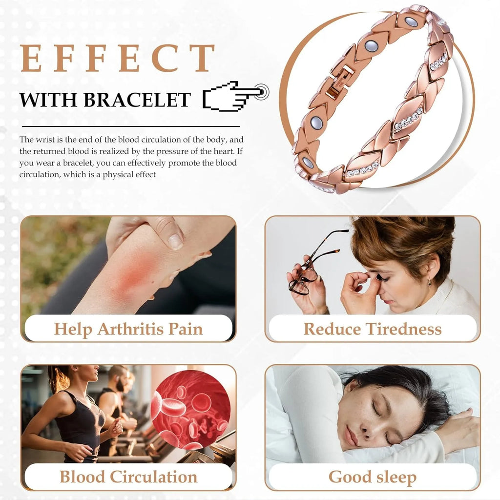 Copper Bracelet for Women, 99.99% Solid Pure Copper Megneetic Arthritis, Effective Neodymium Lympunclog, Titanium Steel Bracelets