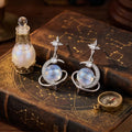 Authentic 925 Silver Star Zircon Moon Planet Drop Earrings Dreamy Aurora Moonstone Dangle Earring