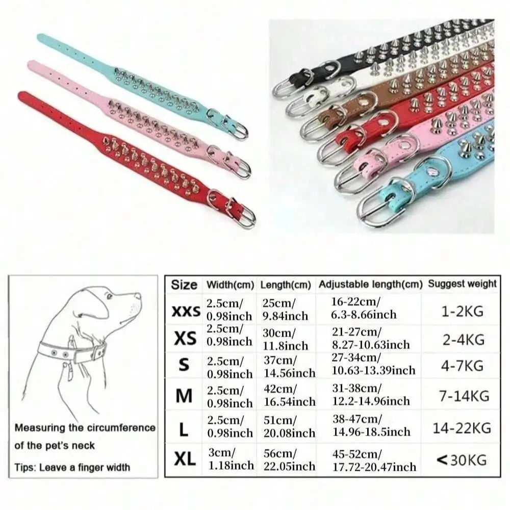 Punk Spiked Rivet Dog Collar Adjustable PU Leather Neck Strap Stylish Decorative Pet Collar
