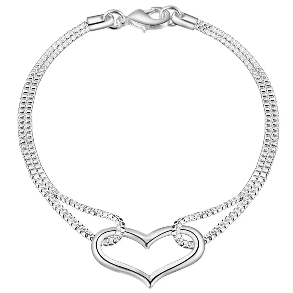 New 925 Sterling Silver Bracelets Heart for Women