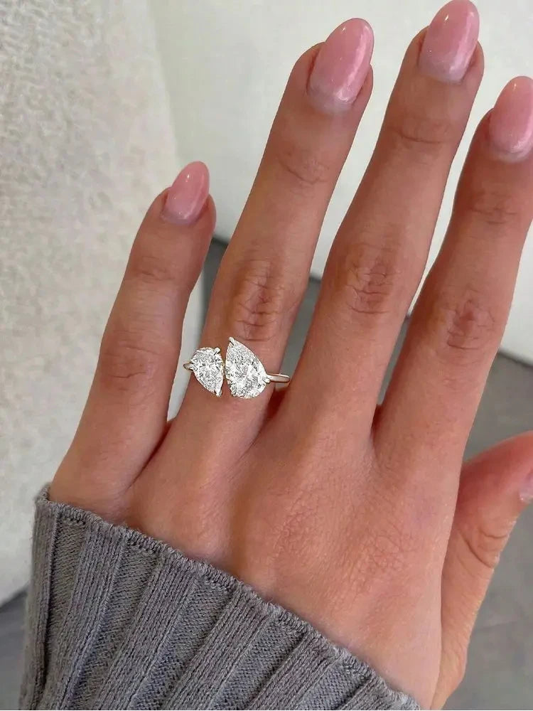 Beautiful 925 Sterling Silver Simple Classic Marquise Zircon Ring For Women