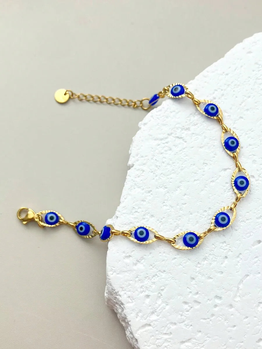 Vintage Elegant Minimalist Stainless Steel Navy Eyeball Tennis Bracelet