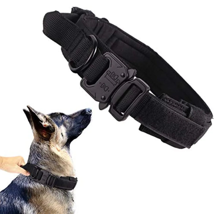 Tactical Dog Collar Adjustable Military Nylon Dog Collar with Control Handle and Heavy Duty Metal Buckle