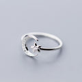 Real 925 Sterling Silver Minimalist Zircon Moon Star Opening Ring For Women