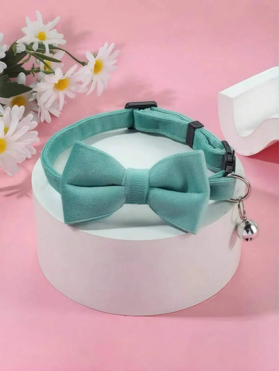 Fashionable Adjustable Pet Collar, Multi-Color, With Bell And Bow Tie - Suitable For Cats And Small Dogs