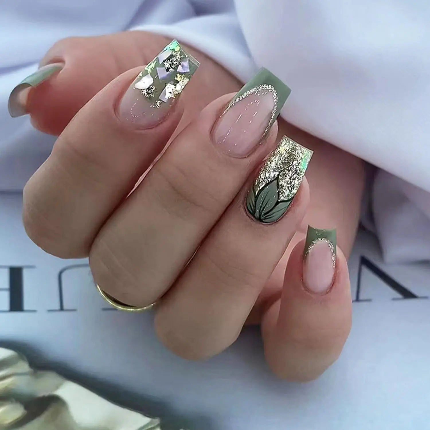 24Pcs French Tip Handmade Press On Nails Minimalist Solid Color Fake Nails Medium Square Full Cover Press On Nail Tips