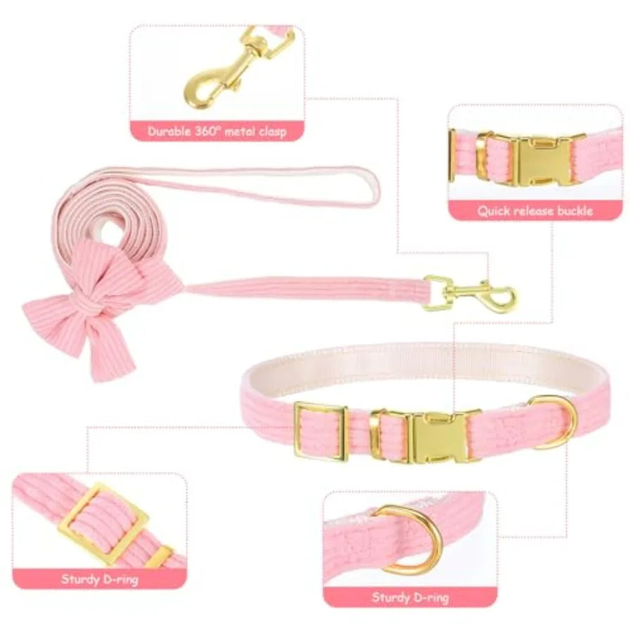 2pcs Dog Collar and Leash Set with Bowtie Cute Small Dog Collar Harness Leash Set Adjustable Breathable Soft Padded