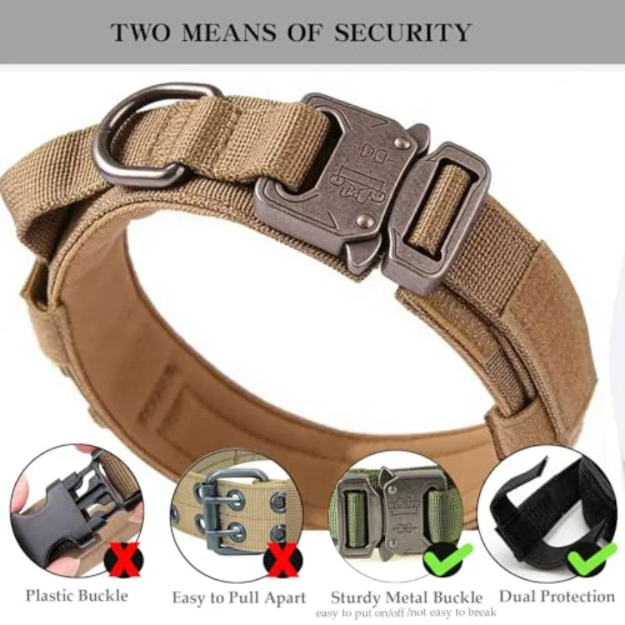 Tactical Dog Collar Adjustable Military Nylon Dog Collar with Control Handle and Heavy Duty Metal Buckle