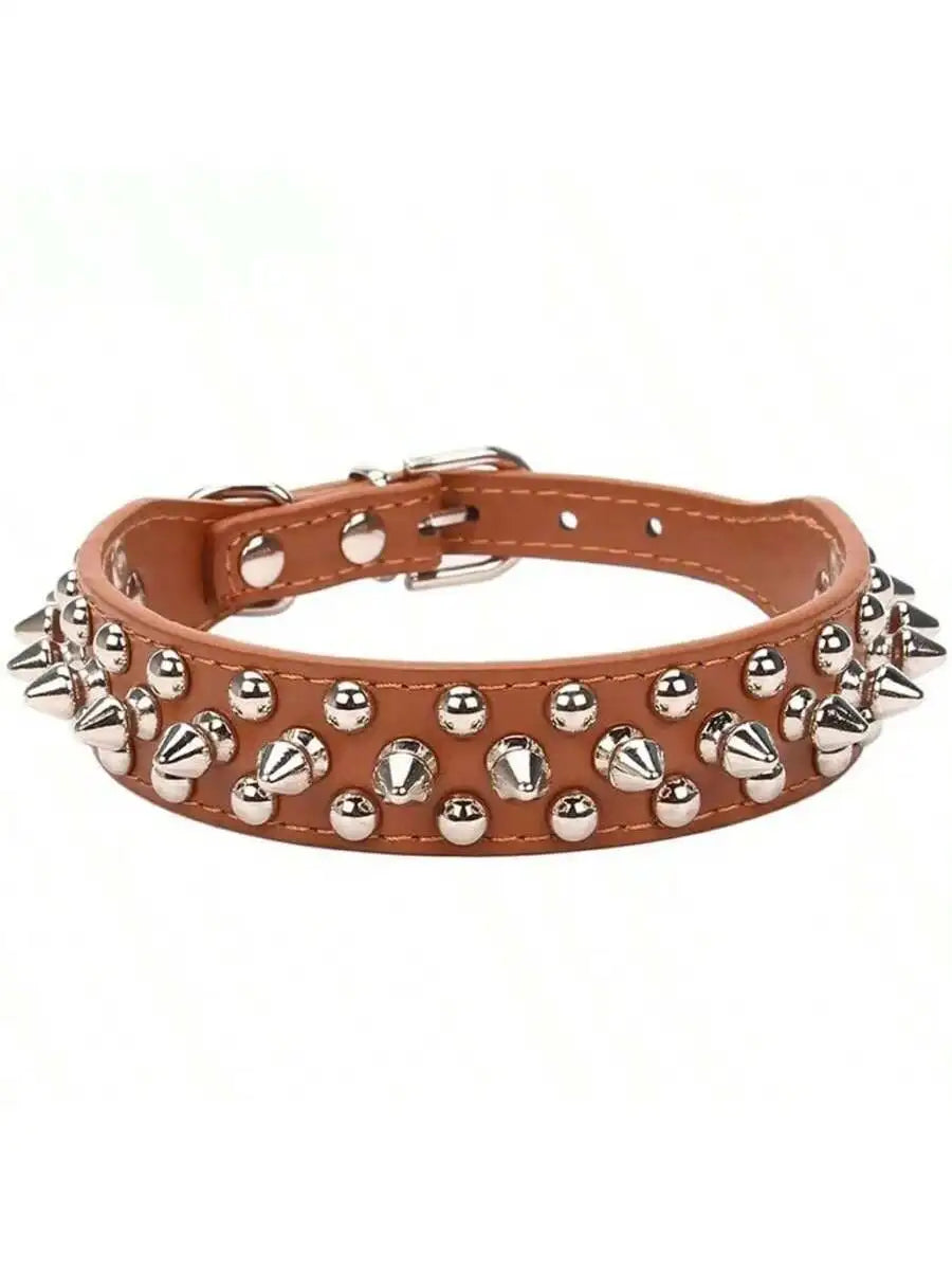 Pet Dog Collar Adjustable Leather Neck Strap  PU Leather Punk Rivet Spiked Dog Collar