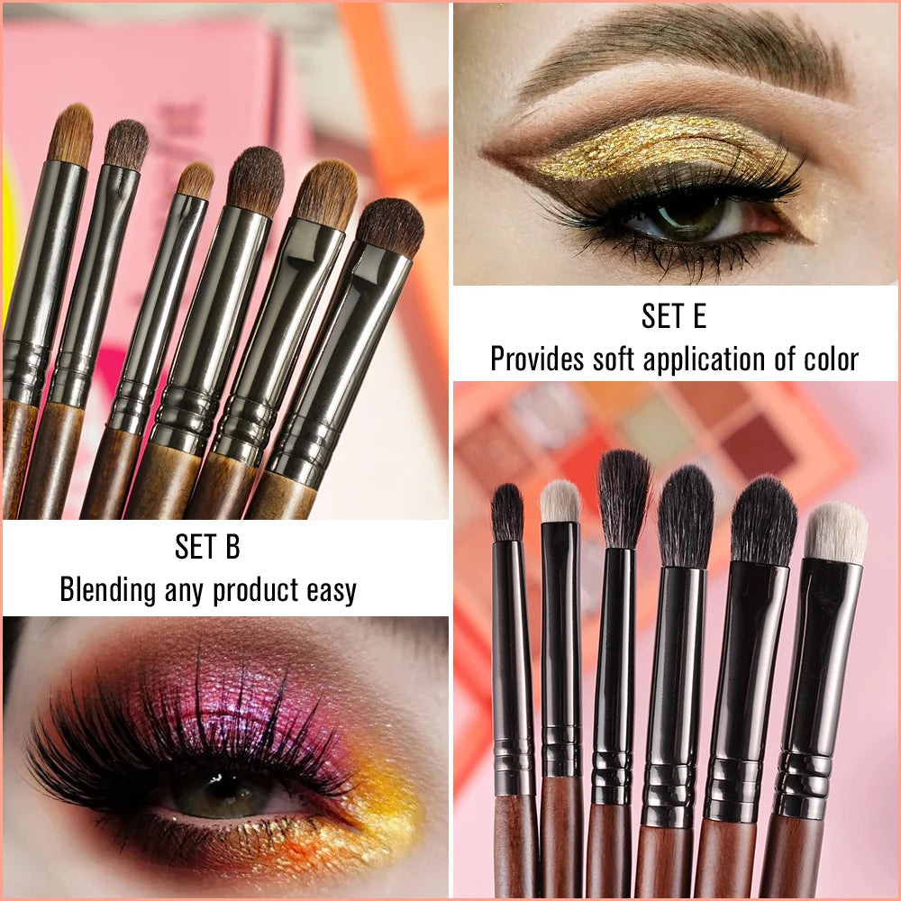 2/6 pcs Makeup Eye Shadow Brush Set Goat Hair Tool Ultra Soft Make Up Brush