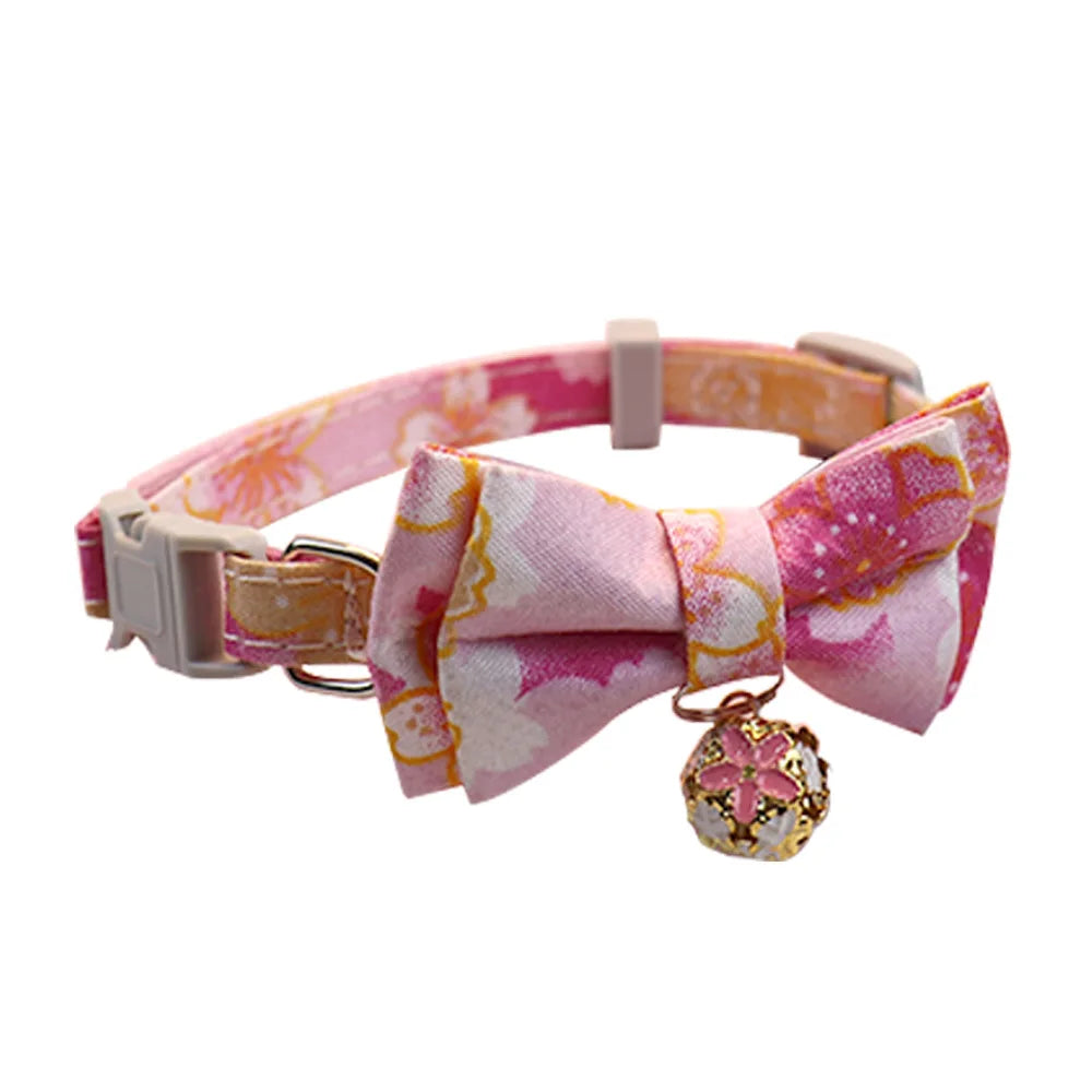 Beautiful pet collar cat dog bow plaid bell collar floral colored
