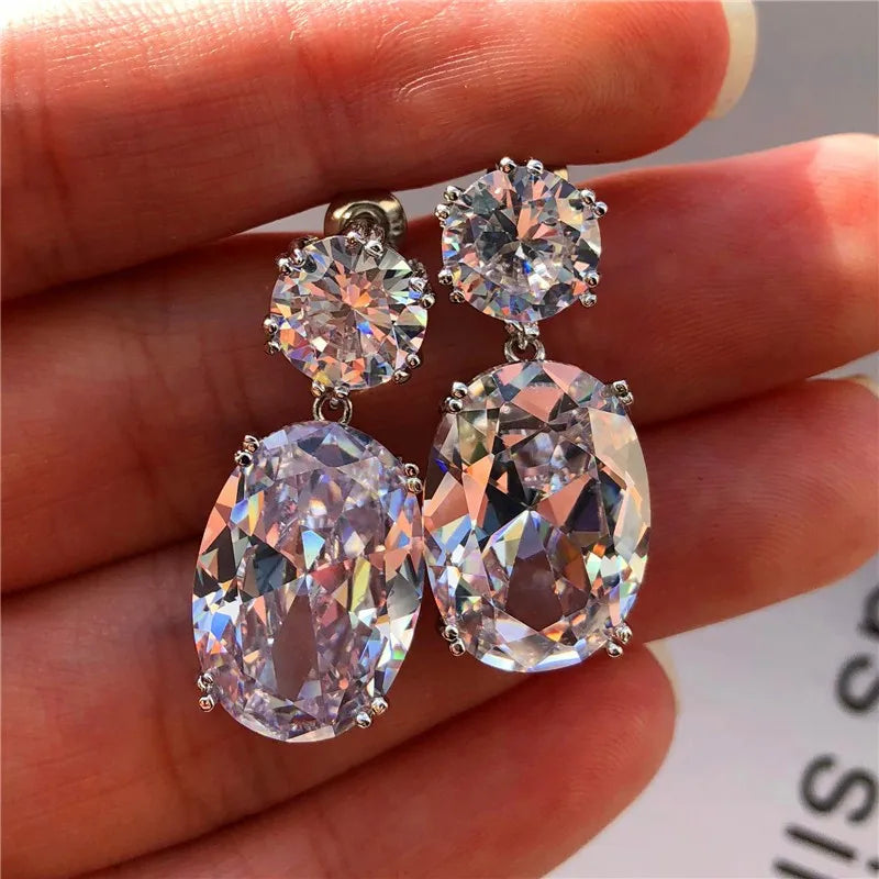 Fashion Jewelry Ladies Blue White Water Drop Shaped Crystal Rhinestone Zircon Metal Dangle Earring for Women
