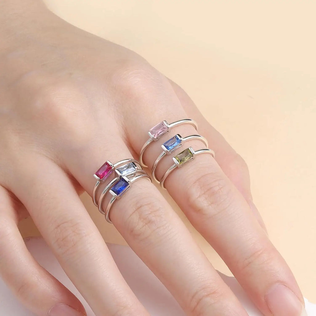 Elegant S925 Sterling Silver Birthstone Stackable Rings for Women with Cubic zirconium