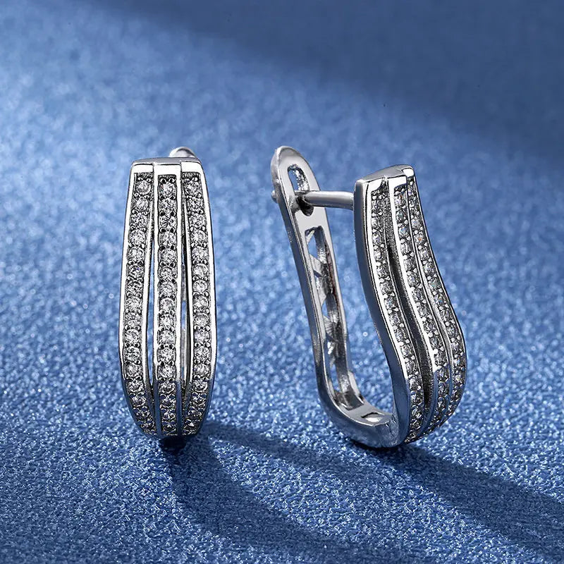 Luxury 925 Sterling Silver Earrings  High Quality White Zircon Earrings