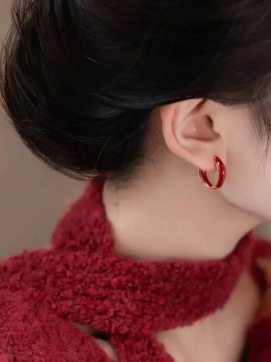 Elegant Geometric Red Hoop Earrings For Women Daily Casual Wear