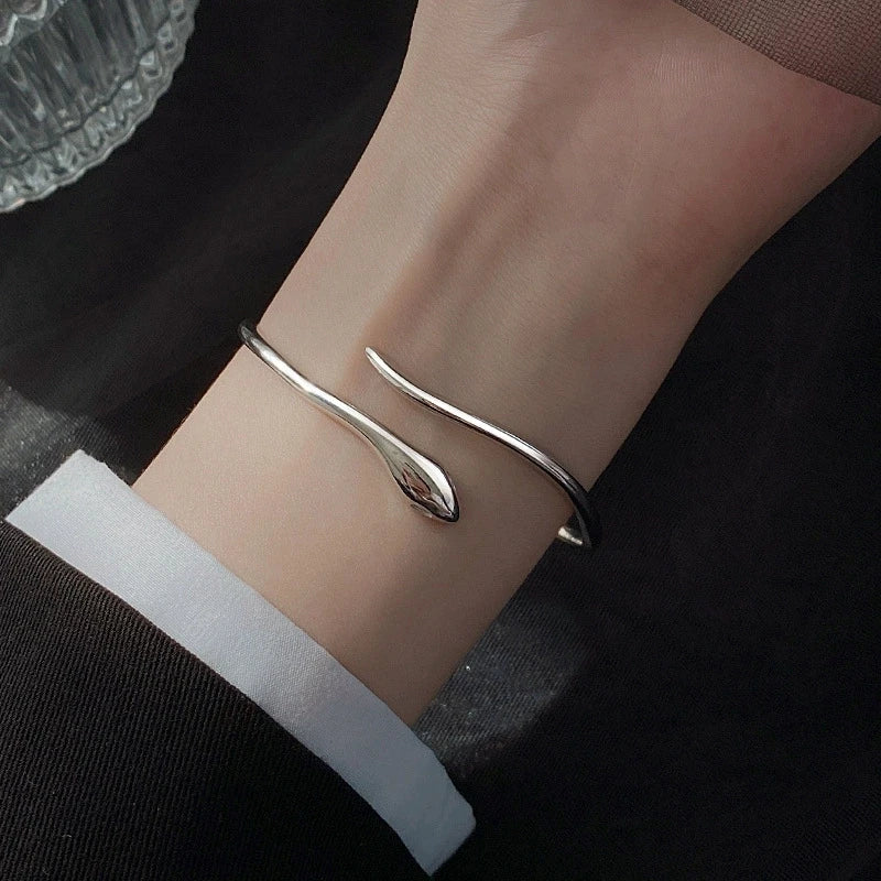 Elegant Small Snake Opening Bangle Bracelets For Women Vintage Silver Color Cuff Bangles