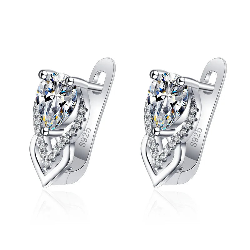 Luxury 925 Sterling Silver Earrings  High Quality White Zircon Earrings