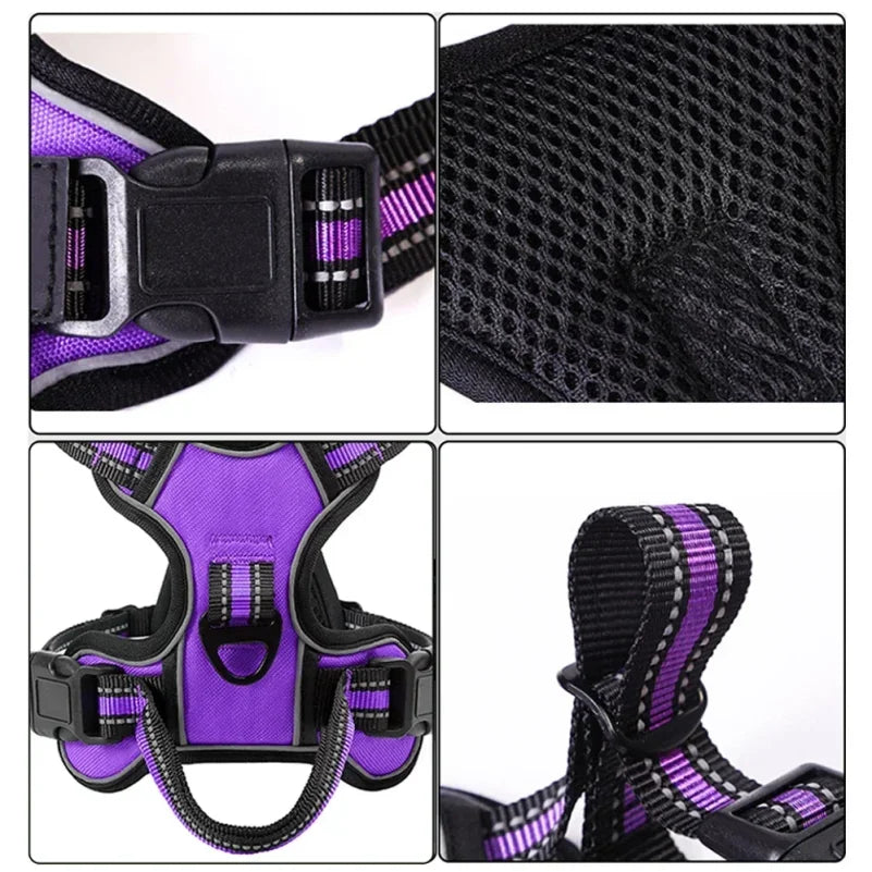Adjustable Nylon Dog Harness Vest Reflective Soft Breathable No Pull Dog Harness