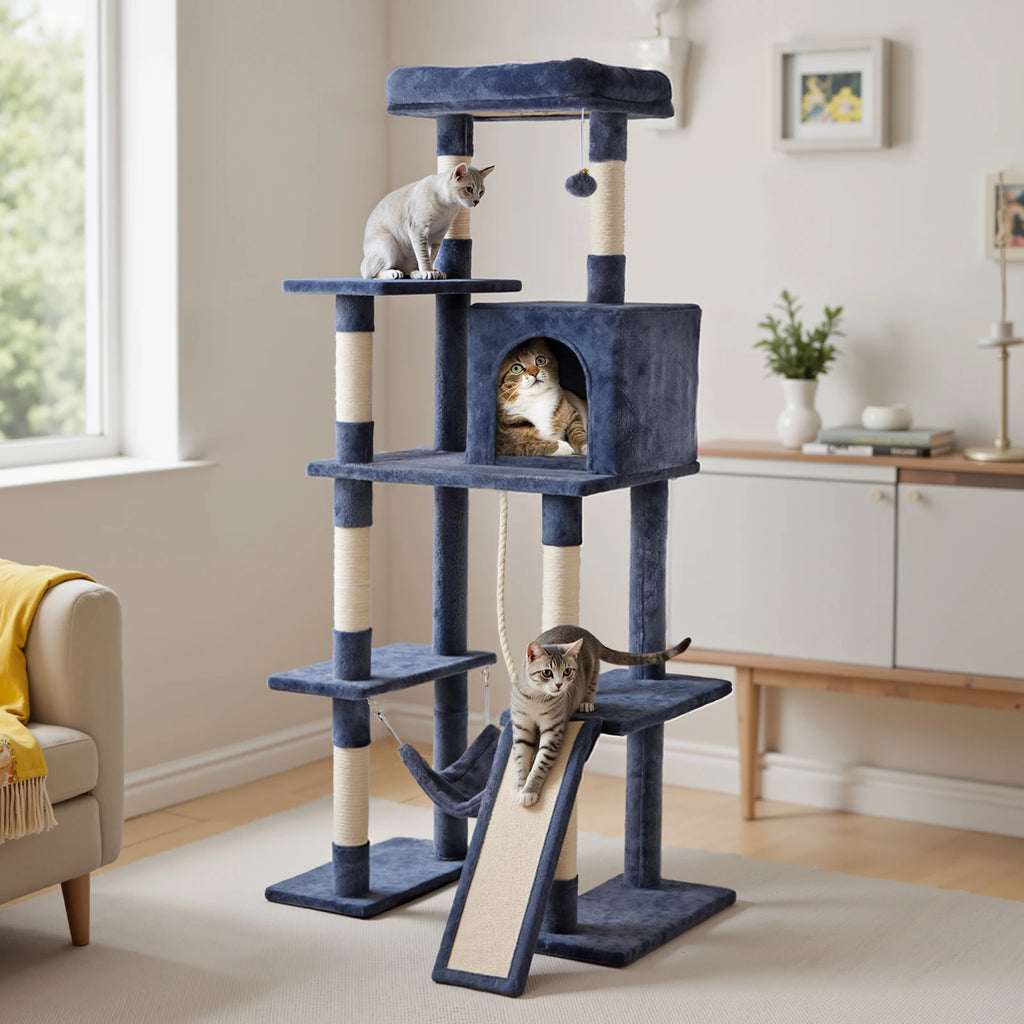 63In Cat Tree Tall Multi-Cat Climbing Tower Natural Sisal Scratching Posts Stable