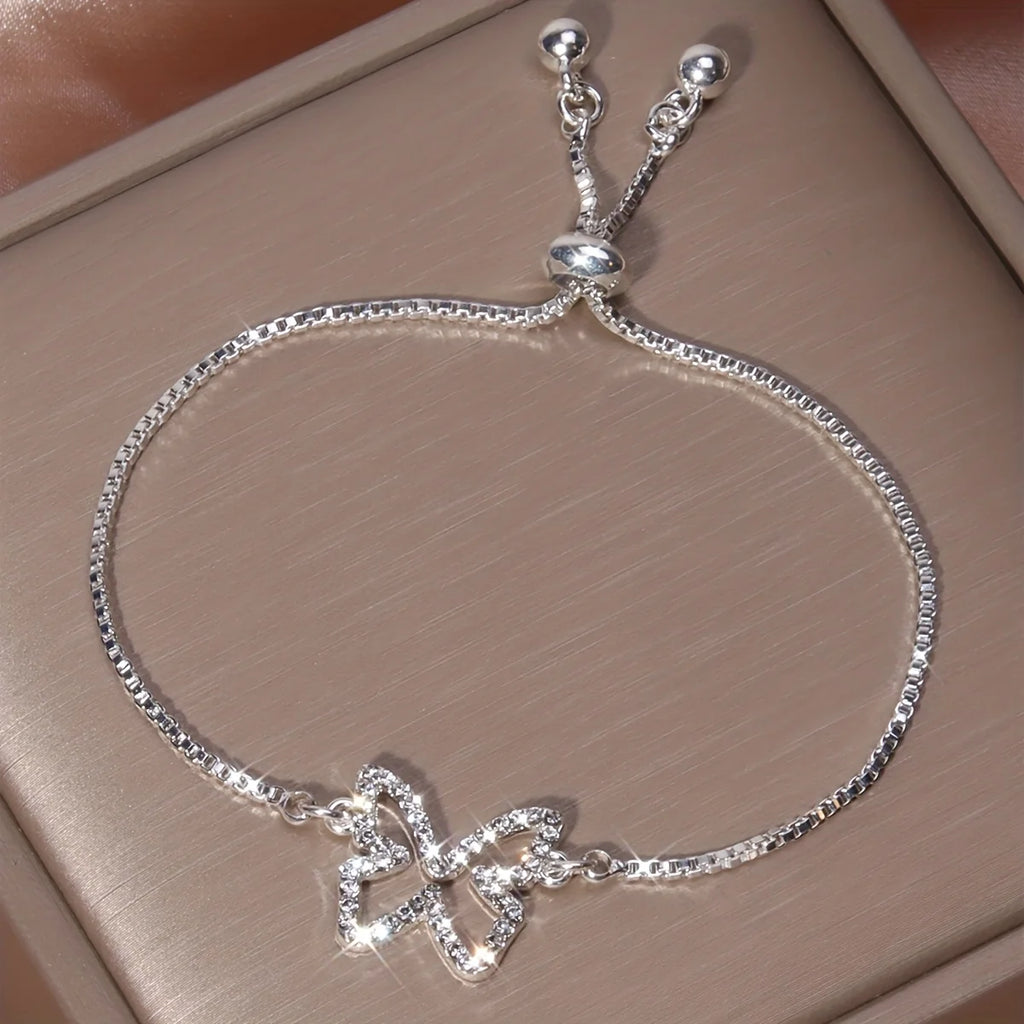 Silver rhinestone hollowed butterfly pull-out bracelet