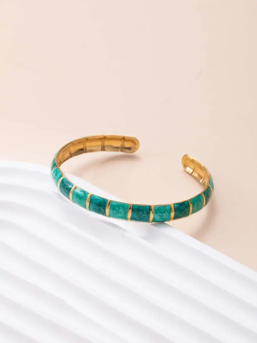 Fashion Stainless Steel Baroque Style Colorful Open Bangle Bracelet