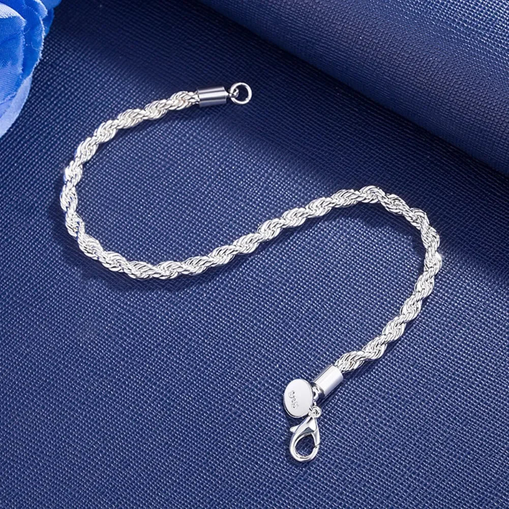 925 Sterling silver Classic Twisted rope chain Bracelets for women