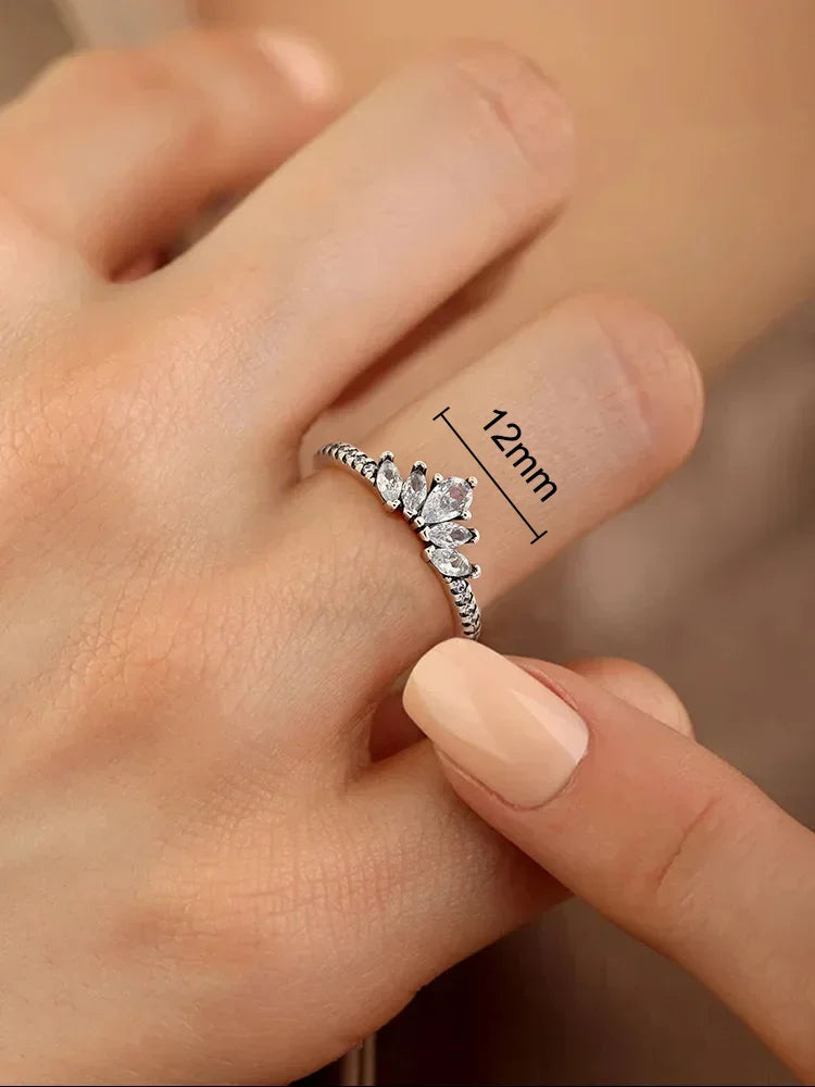 Beautiful 925 Sterling Silver Simple Classic Marquise Zircon Ring For Women