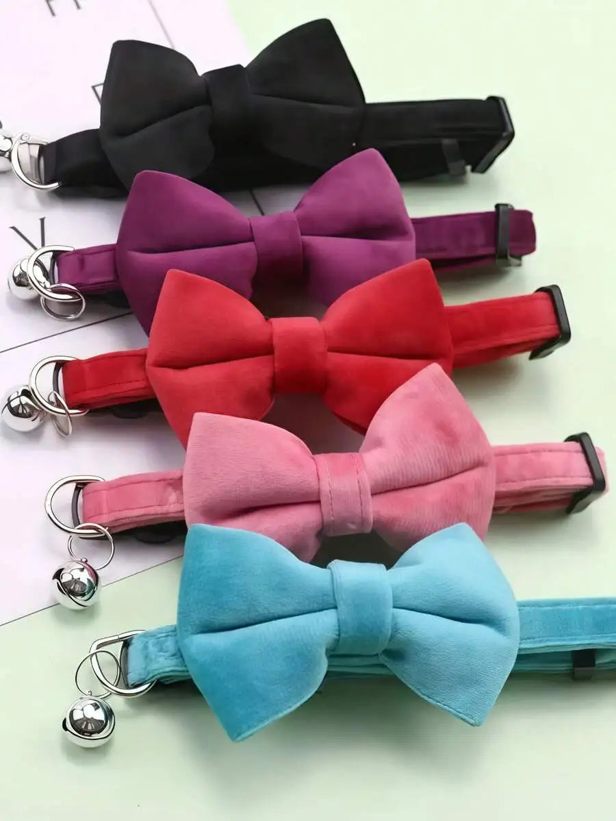 Fashionable Adjustable Pet Collar, Multi-Color, With Bell And Bow Tie - Suitable For Cats And Small Dogs