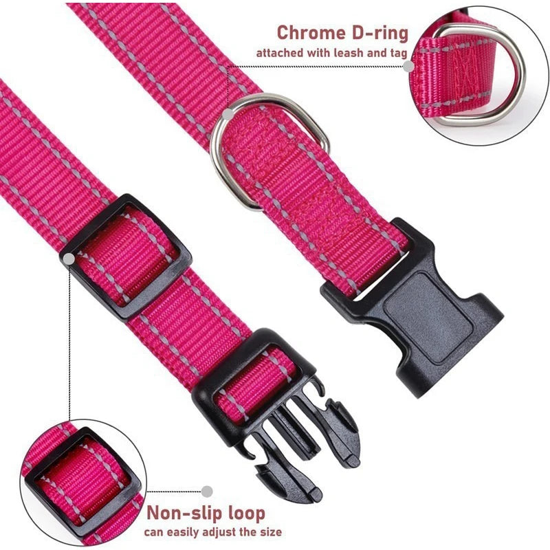 Reflective Dog Collar Medium Dogs Adjustable Soft Nylon Collar Buckle