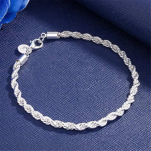 925 Sterling silver Classic Twisted rope chain Bracelets for women