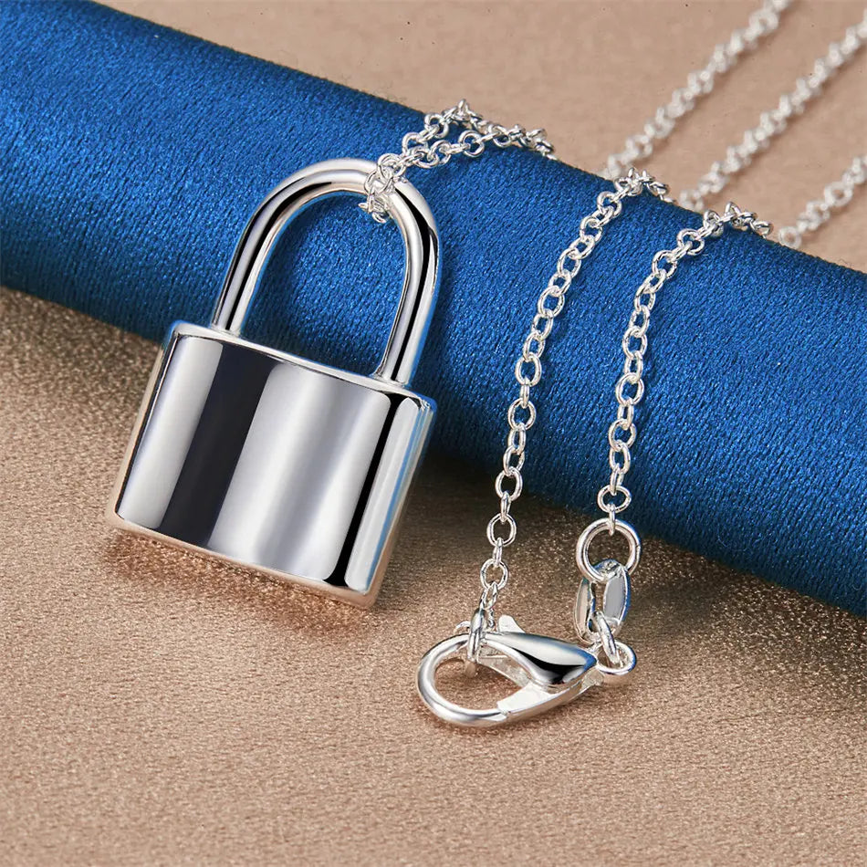 925 sterling silver 16-30 inch exquisite lock pendant necklace for women