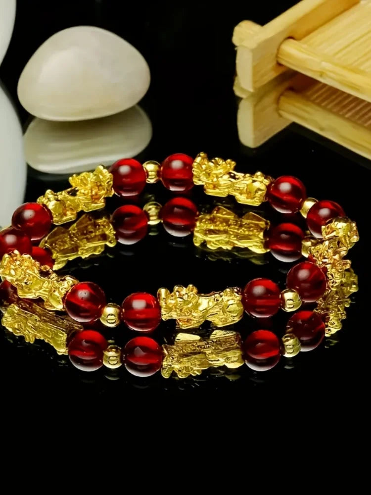 Golden and red pearl bracelet - A fashionable glass jewelry