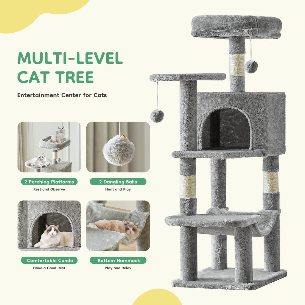 44In Cat Tree Tall Multi-Cat Climbing Tower for Cats  Natural Sisal Scratching Posts