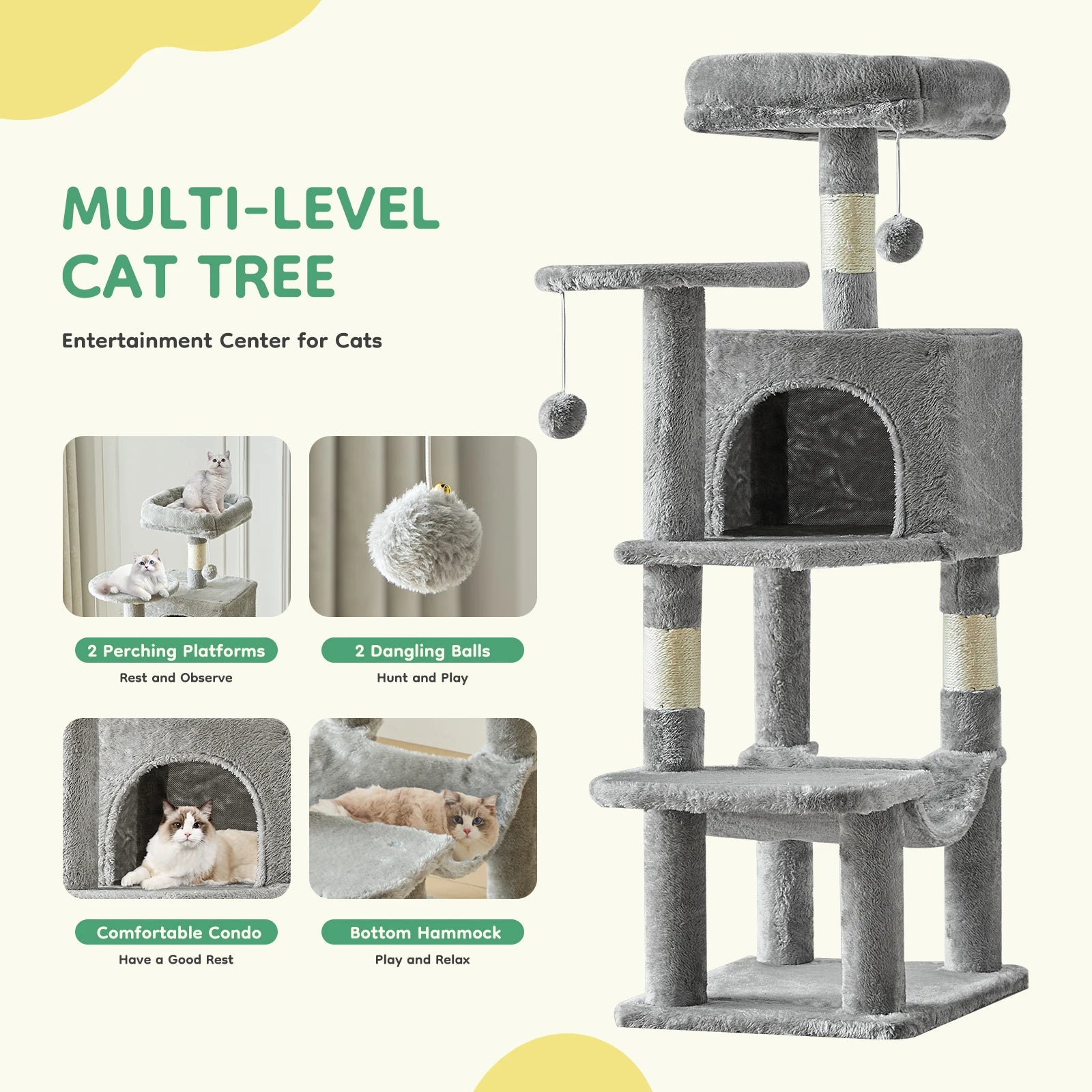 44In Cat Tree Tall Multi-Cat Climbing Tower for Cats  Natural Sisal Scratching Posts