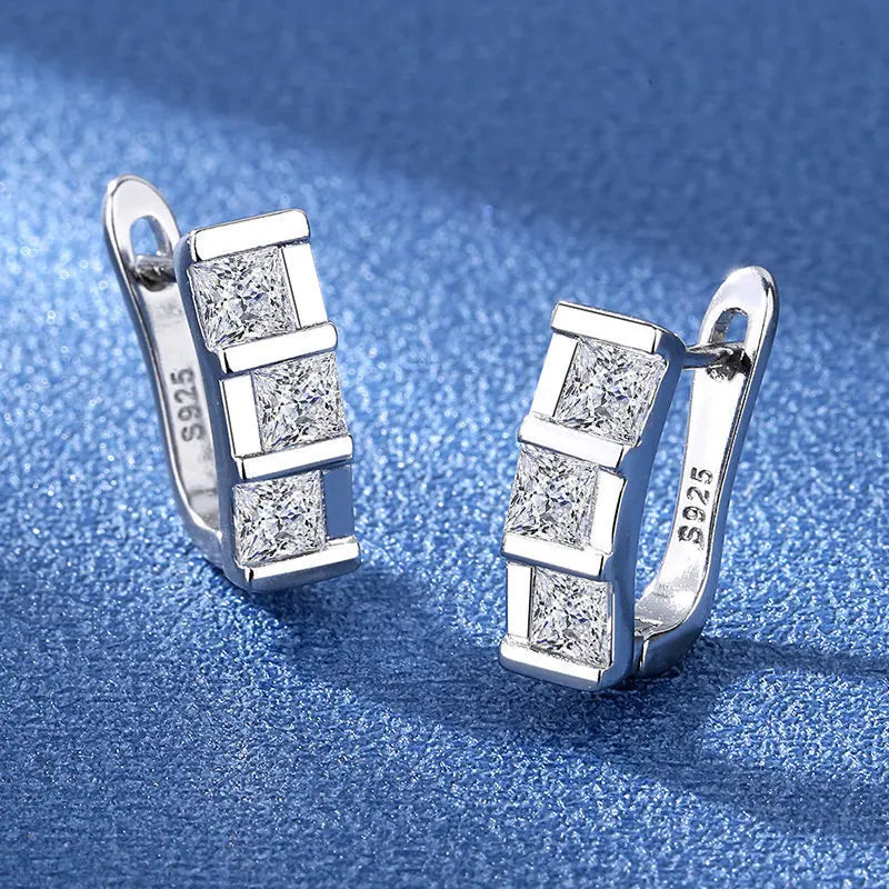 Luxury 925 Sterling Silver Earrings  High Quality White Zircon Earrings