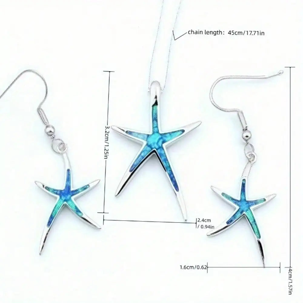 Women's Jewelry Set, Including Starfish Pendant And Matching Earrings, Laboratory-Made Fire Opal