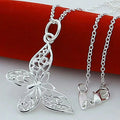 Elegant 925 Sterling Silver Butterfly Pendant Necklace Snake Chain For Women