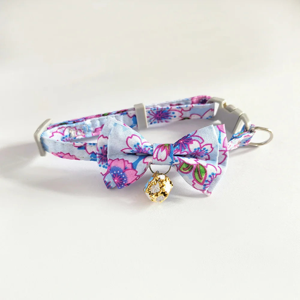 Beautiful pet collar cat dog bow plaid bell collar floral colored