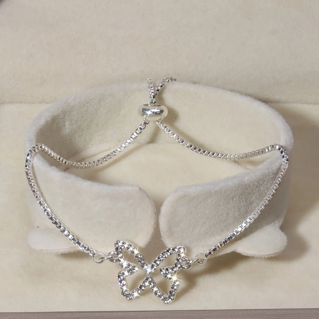 Silver rhinestone hollowed butterfly pull-out bracelet