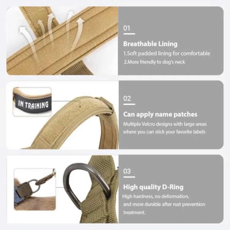 Tactical Dog Collar Adjustable Military Nylon Dog Collar with Control Handle and Heavy Duty Metal Buckle