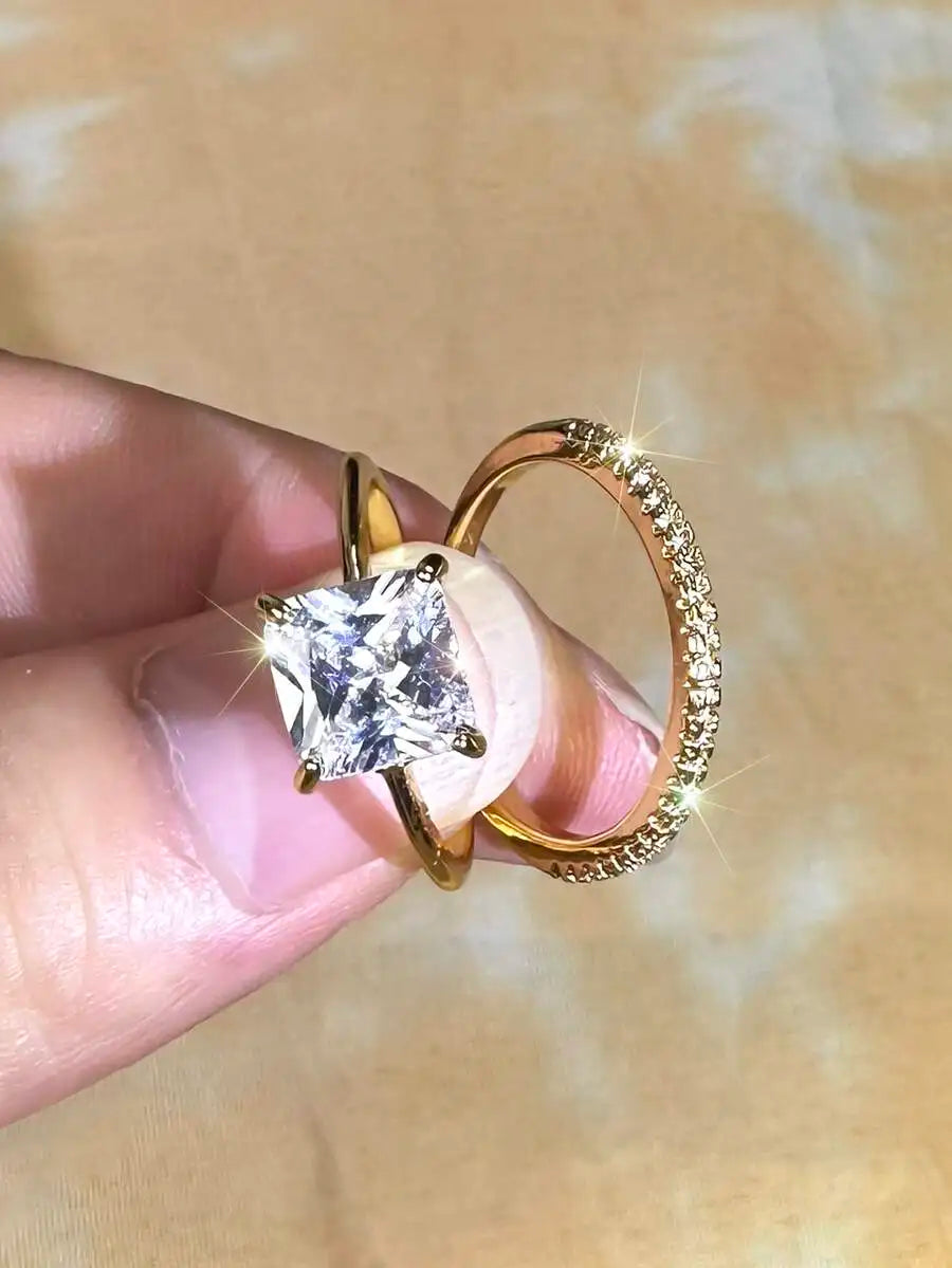 Fashion Square Cut White Zirconia Ring Set For Women