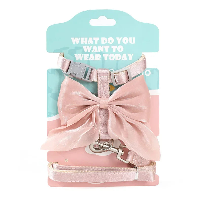 Cute Bowknot Dog / Cat Harness and Leash Adjustable Pet Harness with Traction Rope
