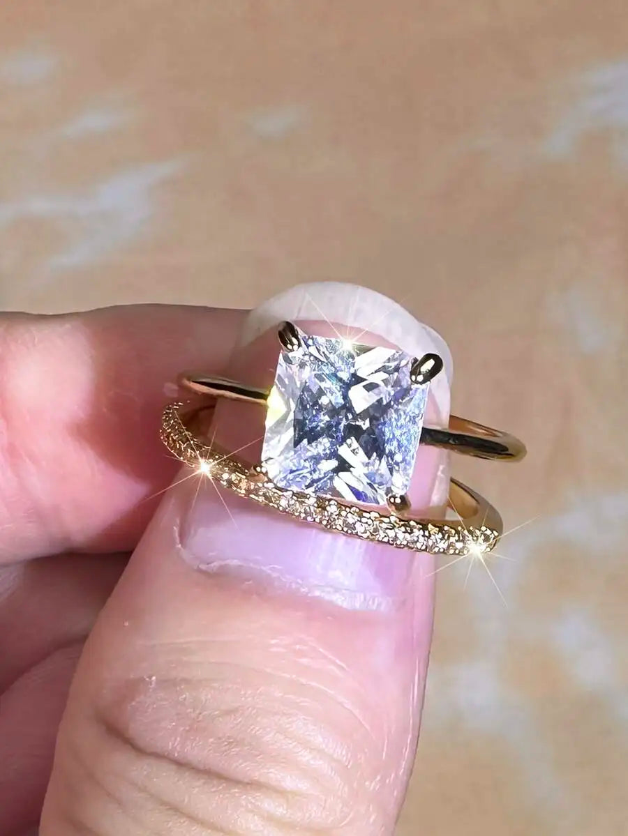 Fashion Square Cut White Zirconia Ring Set For Women
