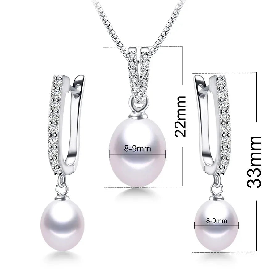 Luxury 8-9mm Rice Freshwater Pearl Earrings and Necklaces Jewelry Set for Women 925 Sterling Silver 45cm Pendant Necklace