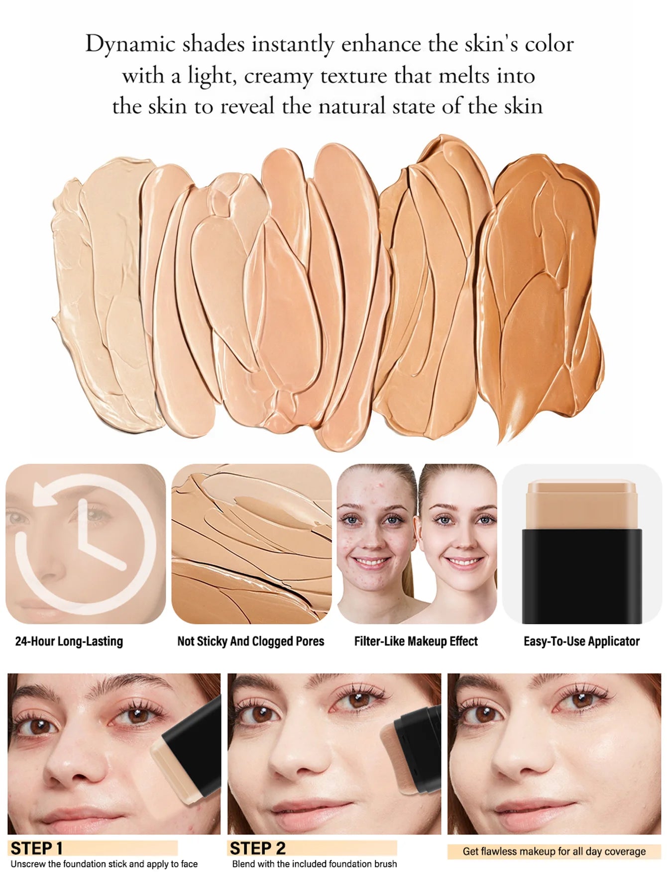 2 In 1 Foundation Concealer Stick With Built-in Brush